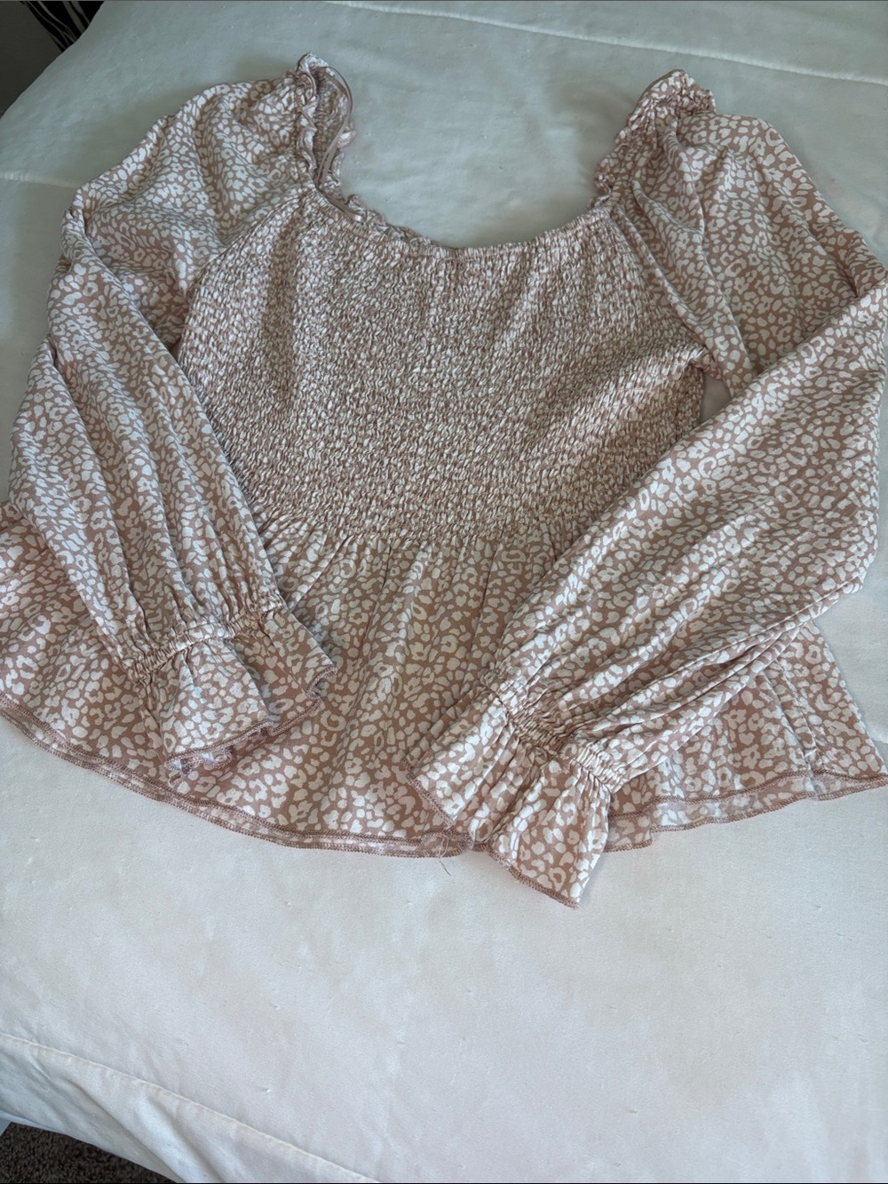 Smocked Blouse in Blush Animal Print
